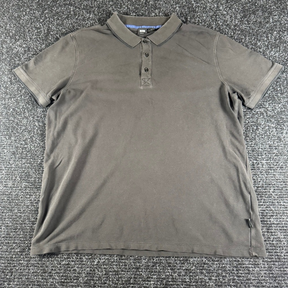 Hugo Boss Slim Fit Polo Shirt Mens XXXL Black Short Sleeve‎ Pique Knit
